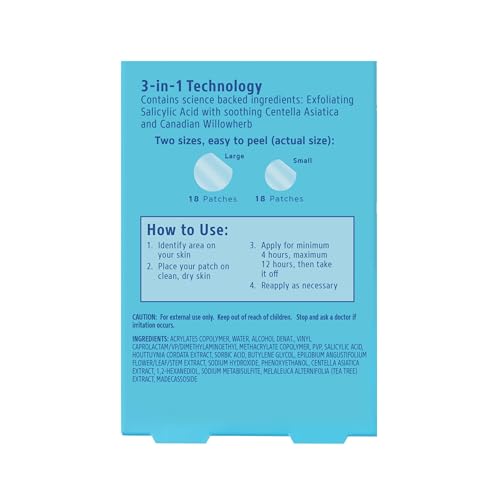 Differin Acne Patches, Pimple Patches for Acne Prone Skin, Formulated with Salicylic Acid and Centella, Fast Triple Action Power Patch for Day & Night, Dermatologist Tested, 36 Count_