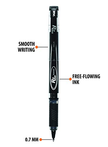 Inc. R2 Rollerball Pens - 0.7 mm Medium-Point Pen Set With Comfort Grip for School, Office, Writing, and Journaling, 12 Pack, Black Ink