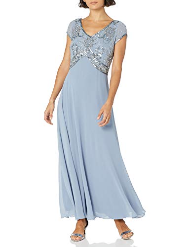 J Kara Women's Petite Cap V-Neck Beaded Dress, Green, 14P