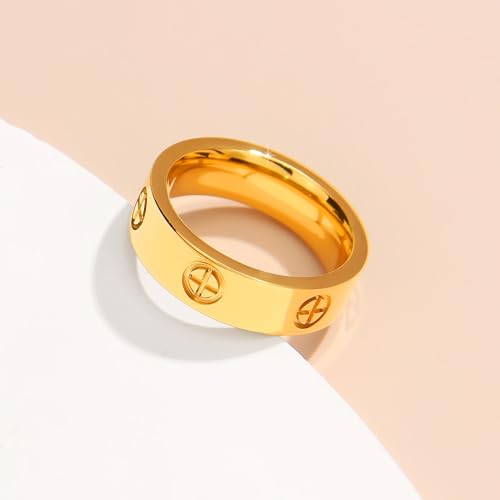 Love Friendship Gold Rings for Women:Wedding Band 18k Gold Ring Cubic Zirconia Stainless Steel Promise Ring Jewelry Birthday Gifts for Women,Size 6-10 (Size 5, 18K Gold)