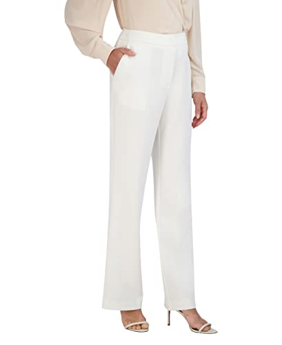BCBGMAXAZRIA Women's Straight Leg Pant Crease Functional Pockets Trouser, Gardenia