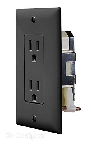 RV Designer AC Self-Contained Dual Outlet with Cover Plate S817 - 15 Amp 125 VAC Power Outlet Receptacle for RVs & Motorhomes - White - Safe & Simple Design - Dual Slots - OEM Use
