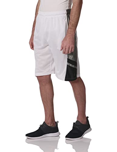 Southpole Men's Athletic Gym Mesh Shorts with Pockets, Lightweight, Quick Dry, Breathable, White, Small
