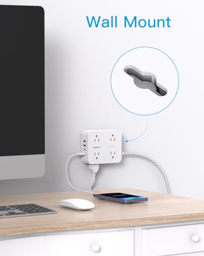 PD 30W USB C Power Strip Surge Protecor, 8 Outlets 4 USB Fast Charger (2 USB C Ports), 1080J Desk Charging Station for Multiple Devices, 6 Ft Flat Plug Extension Cord for College Dorm Room Essentials
