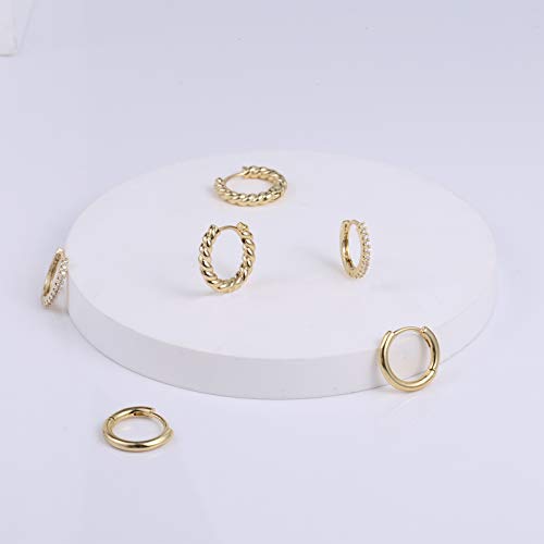 3 Pairs Small Huggie Hoop Earrings Set 14K Gold Hypoallergenic Earrings Lightweight Huggie Hoops Earrings for Women Trendy