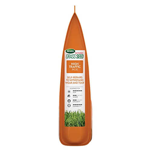 Scotts Turf Builder Grass Seed High Traffic Mix with Fertilizer and Soil Improver, Self-Repairs, 2.4 lbs.