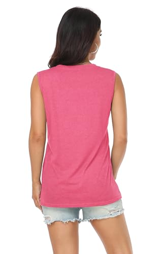 Women Summer Tops Sleeveless Floral Tanks Casual Loose T Shirt Tunic Blouse(Red Floral, M)