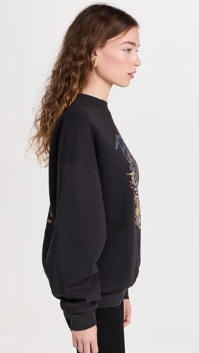 ANINE BING Women's Harvey Crew Leopard Sweatshirt, Vintage Black, XS