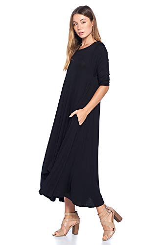 12 Ami Solid 3/4 Sleeve Pocket Loose Maxi Dress Teal 3X
