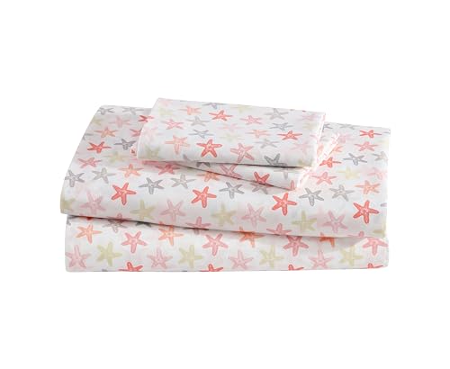 Beatrice Home Fashions Coastal Print Microfiber Sheet Set, Soft, Comfy, 12" Deep Pockets, Full, Shell Notes