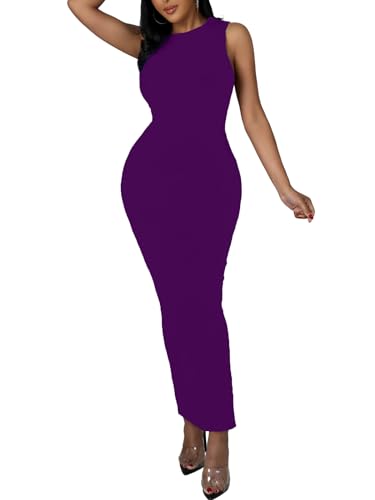 Women's Summer Long Bodycon Dress - Casual Basic Club Party Sleeveless Tank Sheath Dresses Navy Blue XXXL