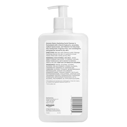 Amazon Basics - Hydrating Facial Cleanser with Ceramides & Hyaluronic Acid, 12 Fl Oz, Pack of 1