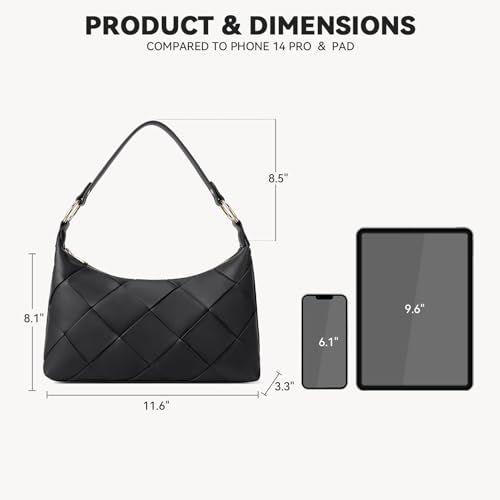 BOSTANTEN Woven Purses for Women Vegan Leather Hobo Bag Shoulder Handbags, Black