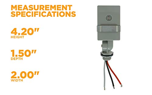 Woods 59411WD Outdoor Hardwired Stem and Swivel Light Control with Photocell; Compatible with Most Types of Bulbs; Swivel Mount for Adjustable Placement; Automatic Settings; Time Delay ; Grey