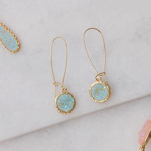 Mint Green Earrings for Women - Teal Earrings for Women, Aqua Earrings, Simulated Druzy Green Drop Earrings, Green Dangle Earrings, Sparkly Glitter Green Stone Earrings, Gold Tone Turquoise Earrings
