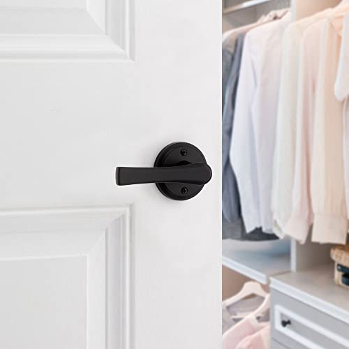 Kwikset Katella Entry Door Handle with Lock and Key, Secure Keyed Reversible Lever Exterior, For Front Entrance and Bedrooms, Matte Black, Pick Resistant Smartkey Rekey Security and Microban