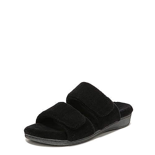 Vionic Women's Indulge Dessie Slipper - Ladies Comfortable Cozy Adjustable House Slippers with Concealed Orthotic Arch Support Black 5 Medium