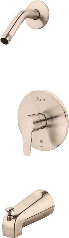 Pfister Pfirst Modern Tub and Shower Trim Without Shower Head (Designed to be used with a Pfister 0X8 Series Tub Valve - Sold Separately), Single Handle, Brushed Nickel Finish, R89070K