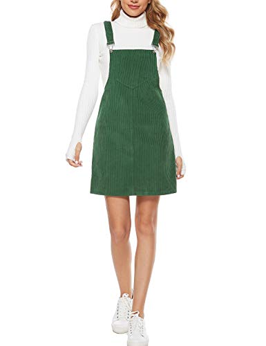 Tanming Women's Corduroy A Line Cute Jumper Pinafore Bib Overall Mini Dress Skirt (ArmyGreen-XS)
