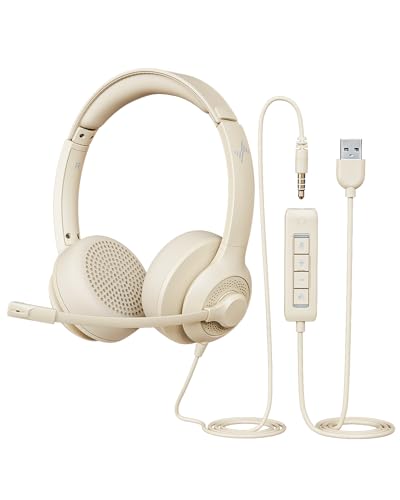EAGLEND USB Headset with Microphone for PC, On-Ear Computer Laptop Headphones with Noise Cancelling Mic in-line Control for Home Office Online Class Zoom (3.5mm, Black)