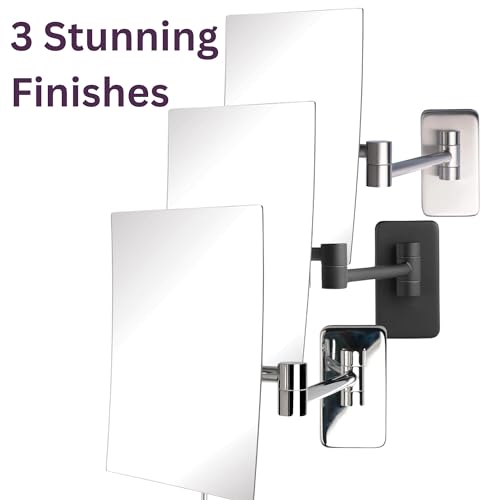 JERDON Wall Mount Makeup Mirror with 5X Magnification - 8.75” x 6.5” Rectangular Mirror Extends 14” – Black Finish – Model JP695BK