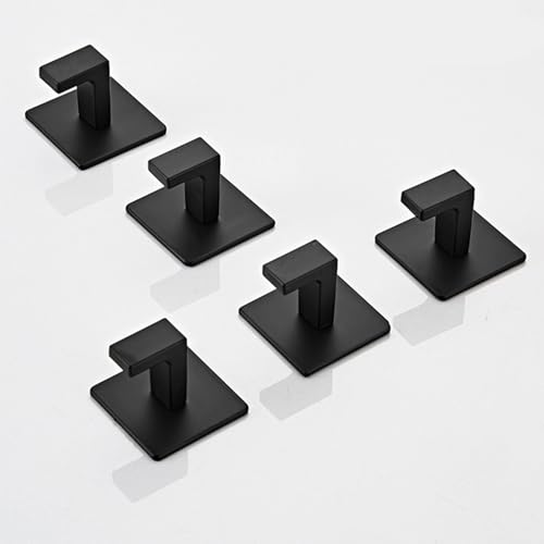 Vanloory Bathroom Towel Hooks, 2 Pack Self Adhesive Square Coat Hooks, Sturdy No Drilling Robe Hook, Heavy Duty Aluminum Clothes Hanger, Wall Hooks for Bathroom Bedroom Kitchen(Black, 2 in)