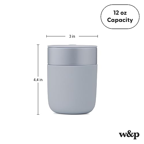 W&P Porter Travel Coffee Mug with Protective Silicone Sleeve | 12 Ounce Blush | Reusable Cup for Coffee or Tea | Portable Ceramic Mug with BPA-Free Press-Fit Lid | Dishwasher Safe | On-the-Go