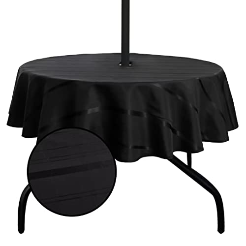 SpaceDresser Jacquard Square Outdoor Tablecloth with Umbrella Hole, Spillproof and Waterproof Fabric Table Cloth, Washable Wrinkle Free Table Cover for Patio Spring Summer, 60 x 60 Inch Sapphire