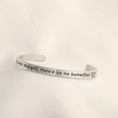 LQRI Butterfly Keychain If Nothing Ever Changed There'd Be No Butterflies Inspirational Butterfly Quote Keychain Graduation Gift Friend Encouragement Gifts (silver)