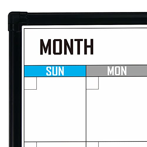 XBoard Dry Erase Calendar Whiteboard 28 X 20 - Combo White Board Calendar Monthly, Magnetic White Board + Corkboard with Black Aluminum Frame