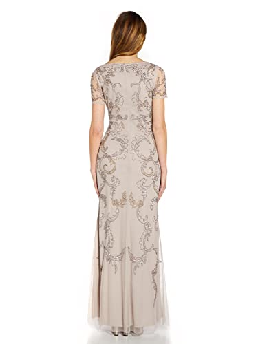 Adrianna Papell Women's V Neck Beaded Gown, Marble, 12