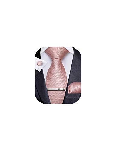 DiBanGu Plaid Ties for Men Silk Checkered Necktie and Pocket Square Cufflinks Tie Clip Set with Gift Box for Wedding Business, Charcoal Grey
