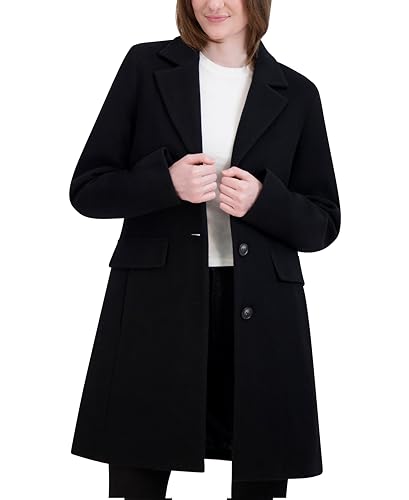 Laundry By Shelli Segal Women's Faux Wool Coat with Notch Collar, Black