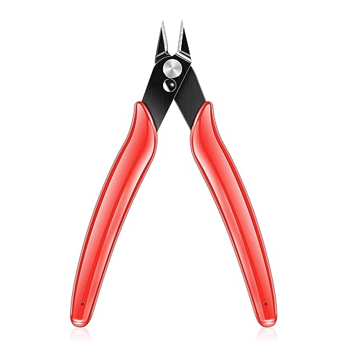 NICE-POWER 5 Inch Wire Cutter, Zip Tie Cutters Micro Flush Cutter Precision Wire Clippers Hobby Snips Small Side Cutting Pliers for cutting small wires, models, jewelry making,Floral Art,3d Print(Red)
