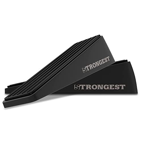 Strongest Door Stopper, Heavy Duty Door Stop Wedge Made of Premium Quality Zinc and Rubber Suits Any Door,Any Floor. Set of 2 and Additional Self Adhesive Wall Protectors (Black, 2 Pack)