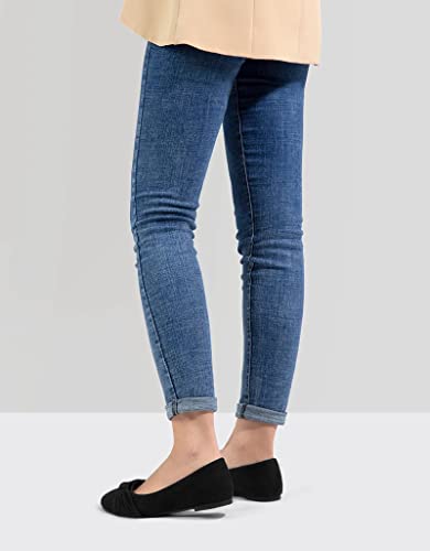 MaxMuxun Women's Navy Blue Flats Shoes Faux Suede Round Toe Ballet Dressy Flats Comfortable Slip On Walking Shoes Size 11