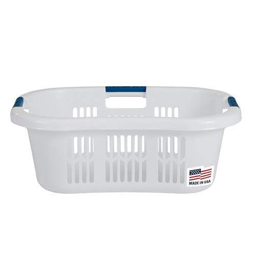 Rubbermaid Large Hip-Hugger Laundry Basket/Hamper, 1.5-Bushel, White, Stackable Storage Bin/Organizer for Bathroom/Bedroom/Dorm/Home