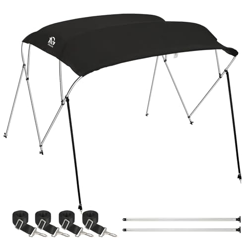 XGeek Bimini Top,3Bow/4Bow Bimini Tops Cover for Boats,Jon Boat Canopy,Ideal for Most Vessels with Rear Support Pole and Storage Boot