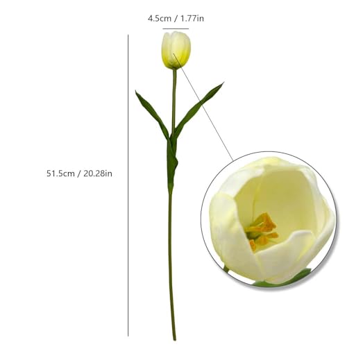 Mythlty Set of 12 Pale Yellow Tulips Artificial Flowers Real Touch Realistic Long Stems Tulips Flowers 20 Inches That Look Real for Indoor Home Office Wedding Bridal Shower Decor (Light Yellow)