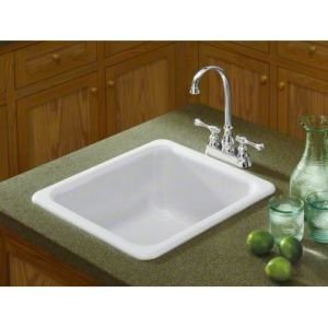 Kohler K-6584-96 17" 1-Bowl Top-Mount/Undermount Cast Iron Kitchen Sink Biscuit
