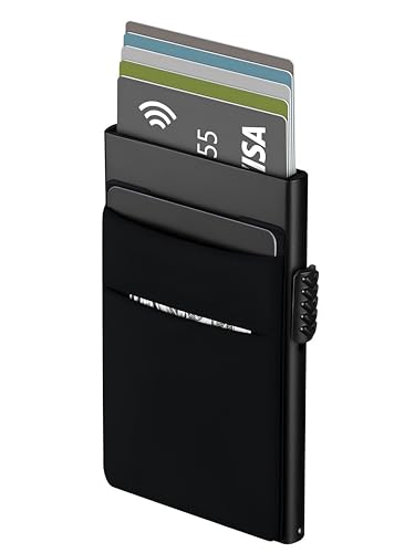 Lufanc RFID Ridge Wallet for Men – Slim Metal Card Holder – Minimalist Credit Card Holder – Men’s Thin Pocket Wallet – Smart&Small RFID Blocking Wallet – Mini Pop Up Card Case with Gift Box (Black)