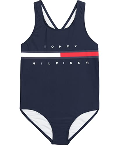 Tommy Hilfiger Girl's Classic Flag Logo One-Piece Swimsuit (Big Kids) Saffron Small (7 Big Kid)
