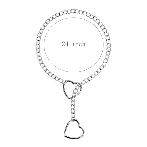 Taouzi Handmade Punk Gothic Jewelry Necklace for Women Heart O-ring Slip Chain Necklace Adjustable Lariat Choker Necklace for Women 24 Inch (Black)