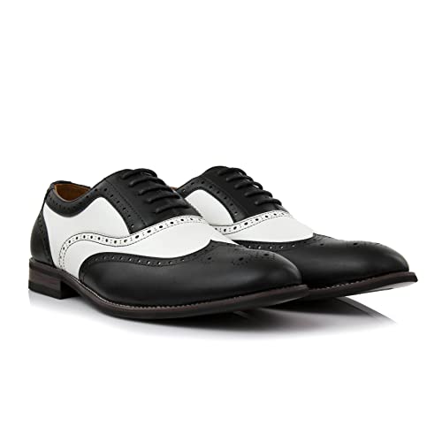 Ferro Aldo Arthur MFA139001D Mens Wingtip Two Tone Oxford Black and White Spectator Dress Shoes