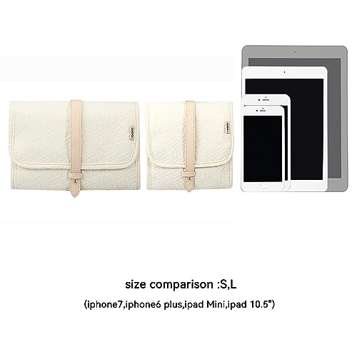 Voova Travel Jewelry Holder Organizer Case, Small Jewelry Storage Bag for Women Girls, Foldable Traveling Jewellery Pouch Roll for Necklaces Rings Earrings Bracelets, Mini, Apricot