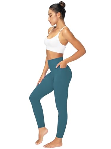 Sunzel Sunzfly High Waist Yoga Pants with Pockets, Workout Leggings for Women Tummy Control, No Front Seam Yoga Leggings 28" Beige Small