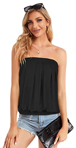 CHICGAL Summer Tube Top Pleated Tanks Strapless Tunics for Women Sleeveless Stripe Printed Shirts(Muticolor Stripe,M)