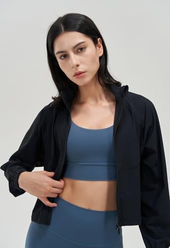 UANEO Womens Athletic Cropped Jacket Zip Up Long Sleeve Workout Tops Gym Yoga Running Sports Shirts Jackets(Black-XS)