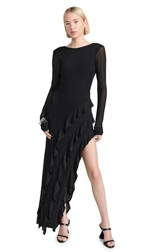 AFRM Women's Jacie Ruffle Open Back Maxi Dress, Noir, Black, XXS