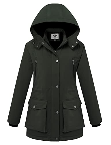 WenVen Women's Winter Fashion Warm Waterproof Hooded Coat Quilted Thick Jacket(Army Green,Small)